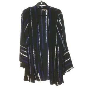 BEL KAZAN ANTHROPOLOGIE Women's Rayon Blaze Kimono Duster Black Blue Striped OS